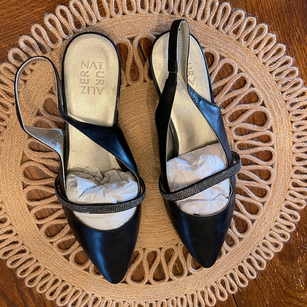 Vintage Naturalizer Black Women's Slingback Shoes w/ Rhinestone Accents- 10